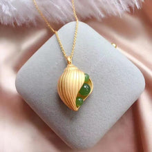 Load image into Gallery viewer, Silver Inlaid Natural Fine Jade Conch Pendant Necklace Vintage Style Retro Charm Design Women&#39;s Jewelry
