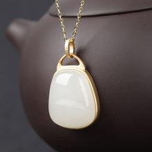 Load image into Gallery viewer, Silver Inlaid Natural Fine White Jade Vintage Style Retro Niche Design Charm Women&#39;s Pendant Necklace
