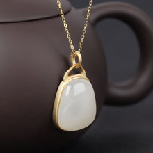 Load image into Gallery viewer, Silver Inlaid Natural Fine White Jade Vintage Style Retro Niche Design Charm Women&#39;s Pendant Necklace
