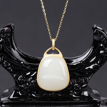 Load image into Gallery viewer, Silver Inlaid Natural Fine White Jade Vintage Style Retro Niche Design Charm Women&#39;s Pendant Necklace
