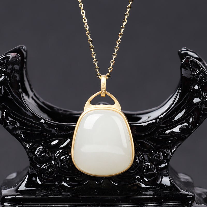 Silver Inlaid Natural Fine White Jade Vintage Style Retro Niche Design Charm Women's Pendant Necklace