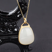 Load image into Gallery viewer, Silver Inlaid Natural Fine White Jade Vintage Style Retro Niche Design Charm Women&#39;s Pendant Necklace
