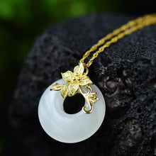 Load image into Gallery viewer, Silver Inlaid Natural Fine White Jade Pendant Necklace Flower Branch Vintage Retro Elegant Charm Luxury Women&#39;s Jewelry
