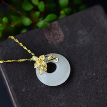 Load image into Gallery viewer, Silver Inlaid Natural Fine White Jade Pendant Necklace Flower Branch Vintage Retro Elegant Charm Luxury Women&#39;s Jewelry
