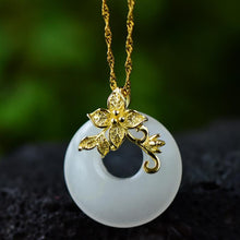 Load image into Gallery viewer, Silver Inlaid Natural Fine White Jade Pendant Necklace Flower Branch Vintage Retro Elegant Charm Luxury Women&#39;s Jewelry
