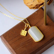 Load image into Gallery viewer, Silver Inlaid Natural Fine White Jade Square Pendant Necklace Vintage Retro Luxury Women&#39;s Brand Jewelry
