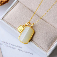 Load image into Gallery viewer, Silver Inlaid Natural Fine White Jade Square Pendant Necklace Vintage Retro Luxury Women&#39;s Brand Jewelry
