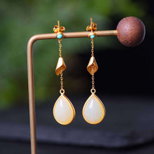 Load image into Gallery viewer, Silver Inlaid Natural Fine White Chalcedony Long Earrings Vintage Retro Niche Design Charm Women&#39;s Brand Jewelry
