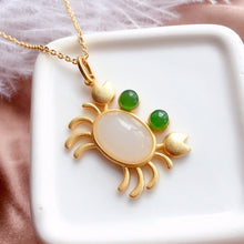 Load image into Gallery viewer, Silver Inlaid Natural Fine White Jade Cute Crab Pendant Necklace Vintage Style Retro Romantic Charming Brand Jewelry
