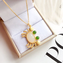 Load image into Gallery viewer, Silver Inlaid Natural Fine White Jade Cute Crab Pendant Necklace Vintage Style Retro Romantic Charming Brand Jewelry
