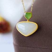 Load image into Gallery viewer, Lokaloca Silver Inlaid Natural White Jade Love Pendant Necklace
