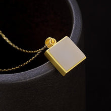 Load image into Gallery viewer, Silver Inlaid Natural Fine White Jade Square Pendant Necklace Vintage Style Retro Unique Craft Women&#39;s Brand Jewelry
