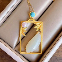 Load image into Gallery viewer, Silver Inlaid Natural Fine White Jade Leaf Pendant Necklace Vintage Style Retro Elegant Women&#39;s Brand Jewelry
