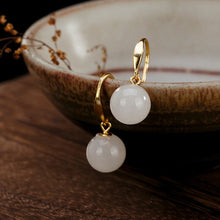 Load image into Gallery viewer, Silver Inlaid Natural Fine White Jade Earrings Vintage Style Retro Design Luxury Charm Women&#39;s Brand Jewelry
