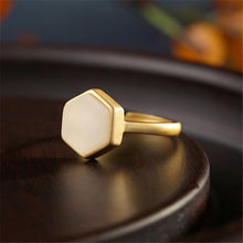 Load image into Gallery viewer, Silver Inlaid Natural Fine White Jade Geometric Opening Adjustable Ring Vintage Retro Style Charm Women&#39;s Brand Jewelry
