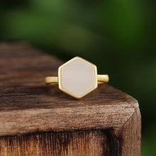 Load image into Gallery viewer, Silver Inlaid Natural Fine White Jade Geometric Opening Adjustable Ring Vintage Retro Style Charm Women&#39;s Brand Jewelry
