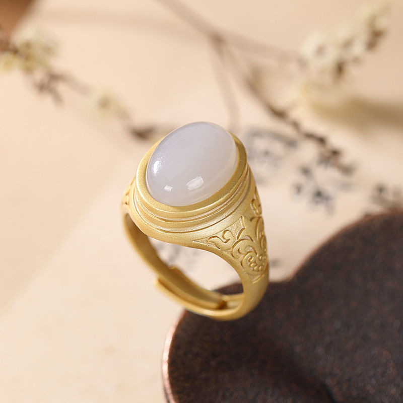 Lokaloca Natural Fine White Jade Opening Adjustable Ring