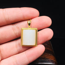 Load image into Gallery viewer, Silver Inlaid Natural Fine White Jade Pendant Necklace Vintage Style Retro Square Hanging Women&#39;s Jewelry
