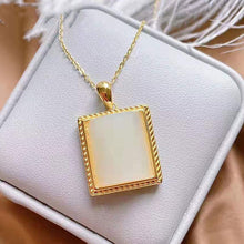 Load image into Gallery viewer, Silver Inlaid Natural Fine White Jade Pendant Necklace Vintage Style Retro Square Hanging Women&#39;s Jewelry
