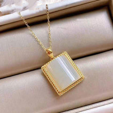 Load image into Gallery viewer, Silver Inlaid Natural Fine White Jade Pendant Necklace Vintage Style Retro Square Hanging Women&#39;s Jewelry
