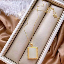 Load image into Gallery viewer, Silver Inlaid Natural Fine White Jade Pendant Necklace Vintage Style Retro Square Hanging Women&#39;s Jewelry
