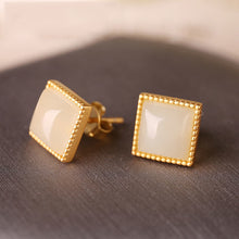 Load image into Gallery viewer, Silver Inlaid Natural White Jade Square Earrings Vintage Style Retro Style Exquisite Charm Women&#39;s Brand Jewelry
