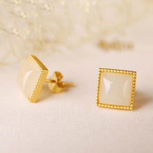 Load image into Gallery viewer, Silver Inlaid Natural White Jade Square Earrings Vintage Style Retro Style Exquisite Charm Women&#39;s Brand Jewelry
