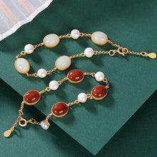 Load image into Gallery viewer, Silver Inlaid Natural Southern Red Agate Pearl Bracelet Vintage Style Retro Unique Craft Luxury Women&#39;s Brand Jewelry
