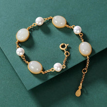 Load image into Gallery viewer, Lokaloca Silver Inlaid Natural White Jade Pearl Bracelet
