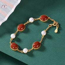 Load image into Gallery viewer, Lokaloca Silver Inlaid Natural White Jade Pearl Bracelet
