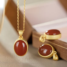 Load image into Gallery viewer, Silver Inlaid Natural Southern Red Agate Pendant Necklace Vintage Style Retro Craft Luxury Charm Women&#39;s Jewelry
