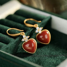 Load image into Gallery viewer, Silver Inlaid Natural Southern Red Agate Heart Shaped Earrings Vintage Retro Romantic Craft Women&#39;s Brand Jewelry
