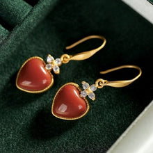 Load image into Gallery viewer, Silver Inlaid Natural Southern Red Agate Heart Shaped Earrings Vintage Retro Romantic Craft Women&#39;s Brand Jewelry
