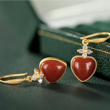 Load image into Gallery viewer, Silver Inlaid Natural Southern Red Agate Heart Shaped Earrings Vintage Retro Romantic Craft Women&#39;s Brand Jewelry
