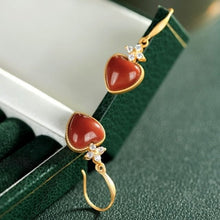 Load image into Gallery viewer, Silver Inlaid Natural Southern Red Agate Heart Shaped Earrings Vintage Retro Romantic Craft Women&#39;s Brand Jewelry
