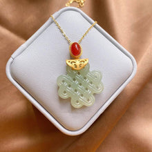 Load image into Gallery viewer, Silver Inlaid Natural Jade Vintage Knot Pendant Necklace Luxury Classic Unique Craft Charm Women&#39;s Jewelry
