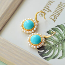 Load image into Gallery viewer, Silver Inlaid Natural Turquoise Earrings Charm Pearl Niche Design Craftsmanship Elegant Romantic Women Brand Jewelry
