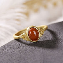 Load image into Gallery viewer, Silver Inlaid Natural Southern Red Agate Opening Adjustable Ring Vintage Unique Craftsmanship Brand Jewelry for Women
