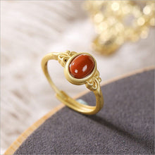 Load image into Gallery viewer, Silver Inlaid Natural Southern Red Agate Opening Adjustable Ring Vintage Unique Craftsmanship Brand Jewelry for Women
