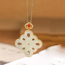 Load image into Gallery viewer, Silver Natural Fine White Jade Vintage Knot Pendant Necklace
