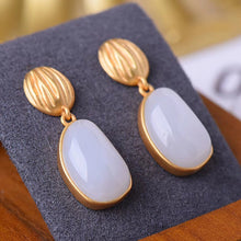 Load image into Gallery viewer, Silver Natural Fine White Jade Oval Irregular Earrings Vintage Retro Design Elegant Charm Women&#39;s Brand Jewelry
