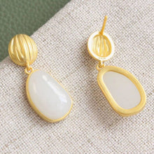 Load image into Gallery viewer, Silver Natural Fine White Jade Oval Irregular Earrings Vintage Retro Design Elegant Charm Women&#39;s Brand Jewelry
