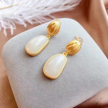 Load image into Gallery viewer, Silver Natural Fine White Jade Oval Irregular Earrings Vintage Retro Design Elegant Charm Women&#39;s Brand Jewelry
