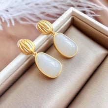 Load image into Gallery viewer, Silver Natural Fine White Jade Oval Irregular Earrings Vintage Retro Design Elegant Charm Women&#39;s Brand Jewelry
