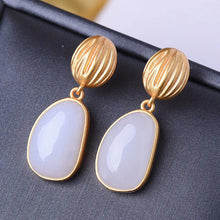 Load image into Gallery viewer, Silver Natural Fine White Jade Oval Irregular Earrings Vintage Retro Design Elegant Charm Women&#39;s Brand Jewelry
