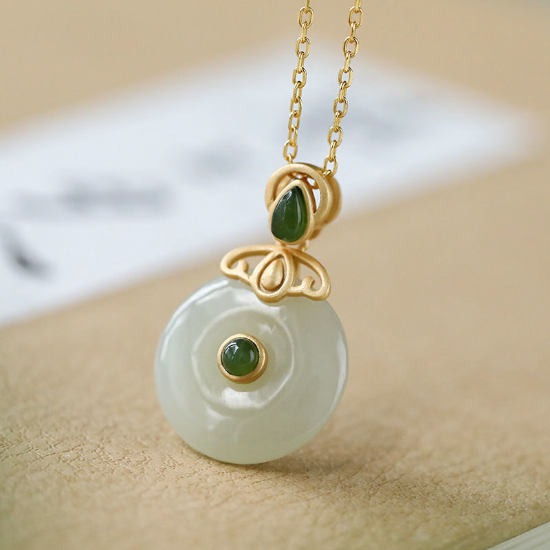 Silver Natural Fine Jade Donut Pendant Necklace