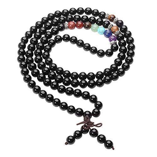 7 Chakra Black Obsidian Beaded Mala Meditation Healing Bracelet/Necklace